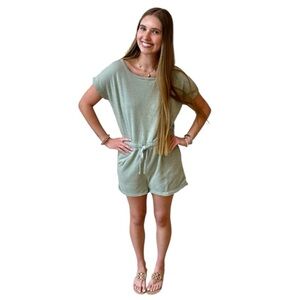LAST ONE!! Tory Drawstring Waist Romper in Sage Green Size Large